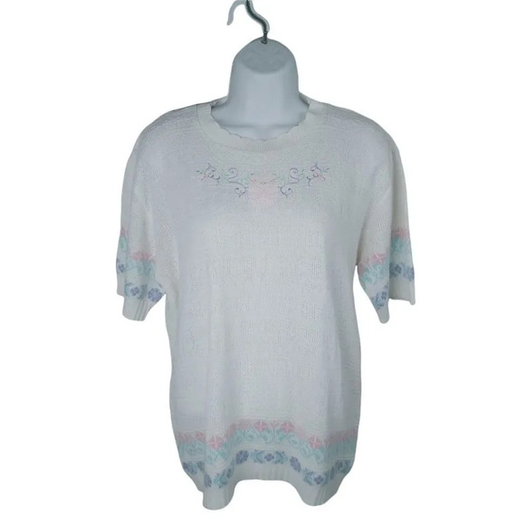 Vintage Knit Shirt,  Pastel Borders, XL - Picture 1 of 6
